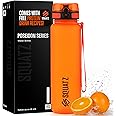 SQUATZ 34 Oz Poseidon Series Frosted Water Bottle - Premium Quality Wide Mouth Gym Flask with Fruit Infuser Strainer, Fixed Carrying Strap, Leak Resistance, and Zero Condensation