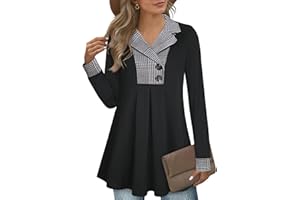 GUUKA 2024 Women's Swing Tunic Notch Collar Ladies Button Sweatshirt Long Sleeve Pullover Shirt Tops