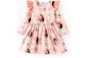 Disney Princess Frozen Elsa Minnie Mickey Stitch Ruffle Sleeve Dress A Line Long Sleeve Kids Clothes Baby to Toddler