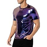 Arjen Kroos Men's Sexy Shiny Metallic T-Shirts Short Sleeve Sparkly Shirts Disco Holographic Tops