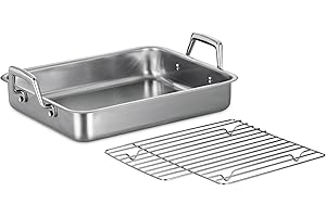 Tramontina 13.5-Inch Stainless Steel Roasting Pan with Rack, Turkey Roaster for Oven, Dishwasher Safe, Made in Brazil