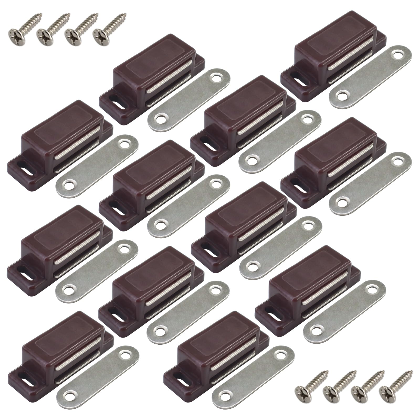 Photo 1 of 12Pack Plastic Cabinet Magnetic Door Catch with Screws for Kitchen Bathroom Cupboard Wardrobe Closet Closures Cabinet Door Drawer Latch 15lb (Brown)