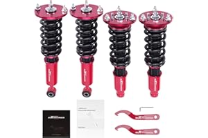 ZYauto Coilovers for Mitsubishi Eclipse1995-1999, 24 Levels Damper Adjustable Coilovers Suspension Kit, Height Adjustable Shock Absorber Struts Lowering Kit by 1-3” Red