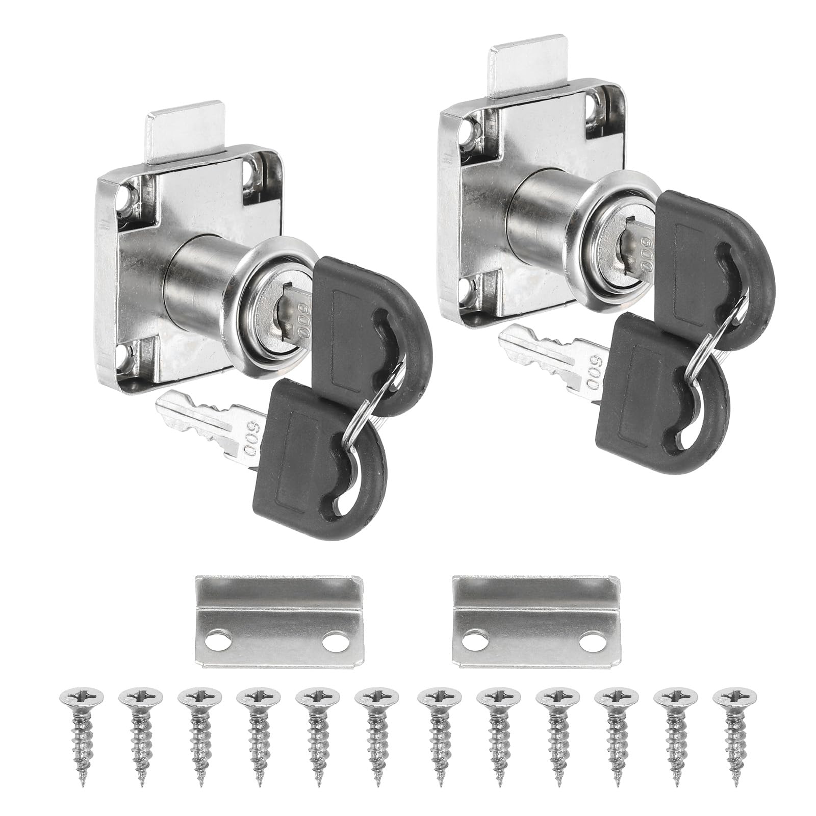 PATIKIL Drawer Lock with Keys 2Pcs Desktop Lock 7/8"(22mm) Cylinder Length 5/8"(16 mm) Cylinder Dia Alloy Steel Mailbox Locks Keys Alike for File Drawer Storage Lock, Silver