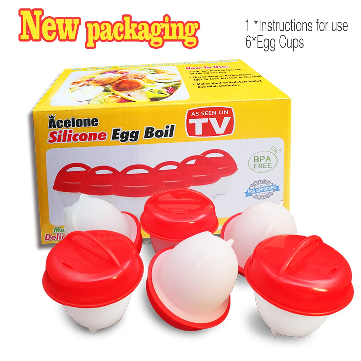 Egg Cooker-Hard Boiled Eggs without the Shell,Non Stick Silicone,boiled eggs mold, AS SEEN ON TV,6 Egg Cups