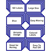 6 x 4 inch Large Moving Labels for Boxes, Blank Moving Boxes Labels Stickers, 160pcs 8 Color Coded Moving Stickers Packing Labels Stickers for Home Organization Projects, Kitchen, Storage Bins, (Blue)