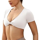 YEOREO Kyla Workout Crop Tops for Women Short Sleeve Twist Front Crop Tank Top Padded Sports Bra Casual Shirts