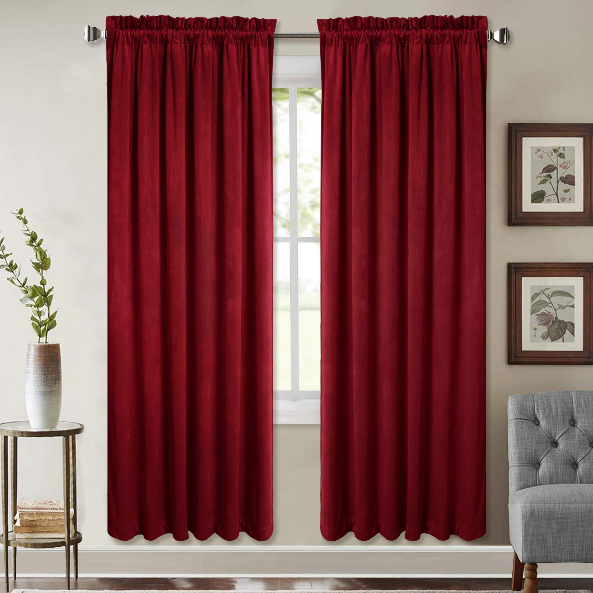StangH Christmas Decor Red Curtains 72-inch - Super Soft Luxury Velvet Bedroom Room Darkening Drapes Thermal Insulated Curtains for Living Room, W52 x L72-inches, 2 Panels