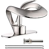 Elegant Bathroom Sink Faucet Single Hole,AUU Waterfall Brushed Nickel Vanity Sink Faucet Solid Brass,Single Handle Basin Tap with Pop Up Drian Deck Plate Supply Line (Brushed Nickel, Short)