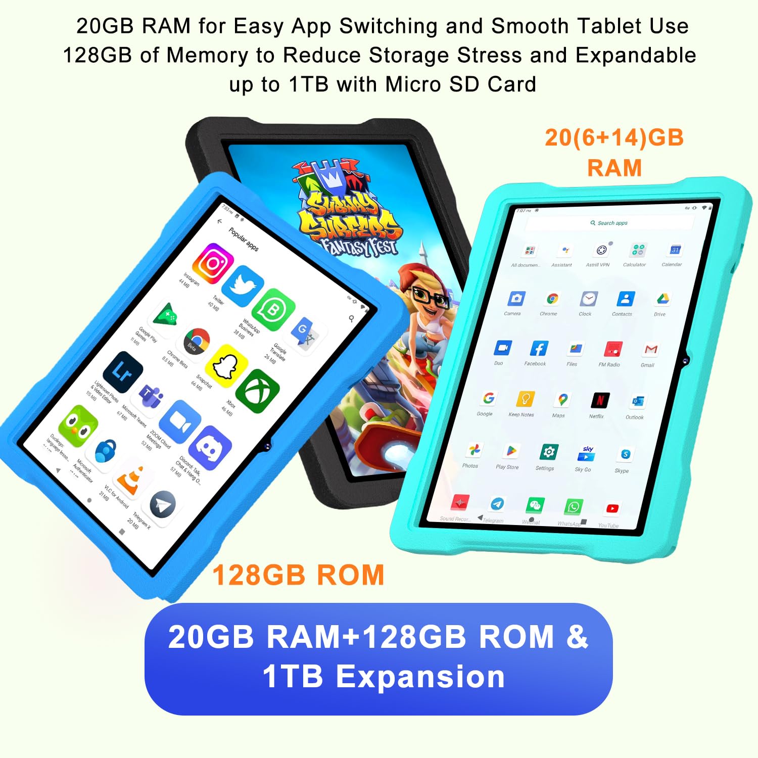 Kids Tablet Android 14, 10.1 inch Tablet for Kids, 20GB+128GB/1TB Expandable, Android Tablets with WiFi 6, Octa-Core, Parental Control, BT5.0, 360° EVA Case - Green