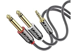 J&D 1/8 to 1/4 Stereo Cable, 3.5mm TRS to Dual 6.35mm TS Breakout Cable Y Splitter Cord for Amplifiers/Audio Mixer/Audio Recorder/MP3/MP4, Nylon Braid, Gold Plated Copper Shell, 9 Feet