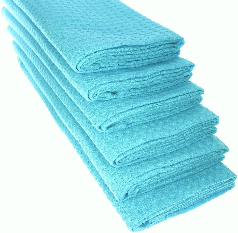 6 x Tea Towels, 100 Cotton Waffle Pique in Turquoise/Kitchen Towels