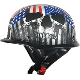 1Storm Novelty Motorcycle Half Face Helmet Open German Style DOT Approved: HKY602 Flag Skull