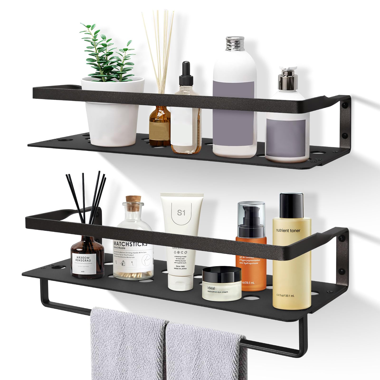 Uten Floating Shelves Space Aluminum Wall Mounted Set of 2, Hanging Wall shelves for Bedroom, Kitchen, Bathroom, Living Room, Home Office, Black — image 1