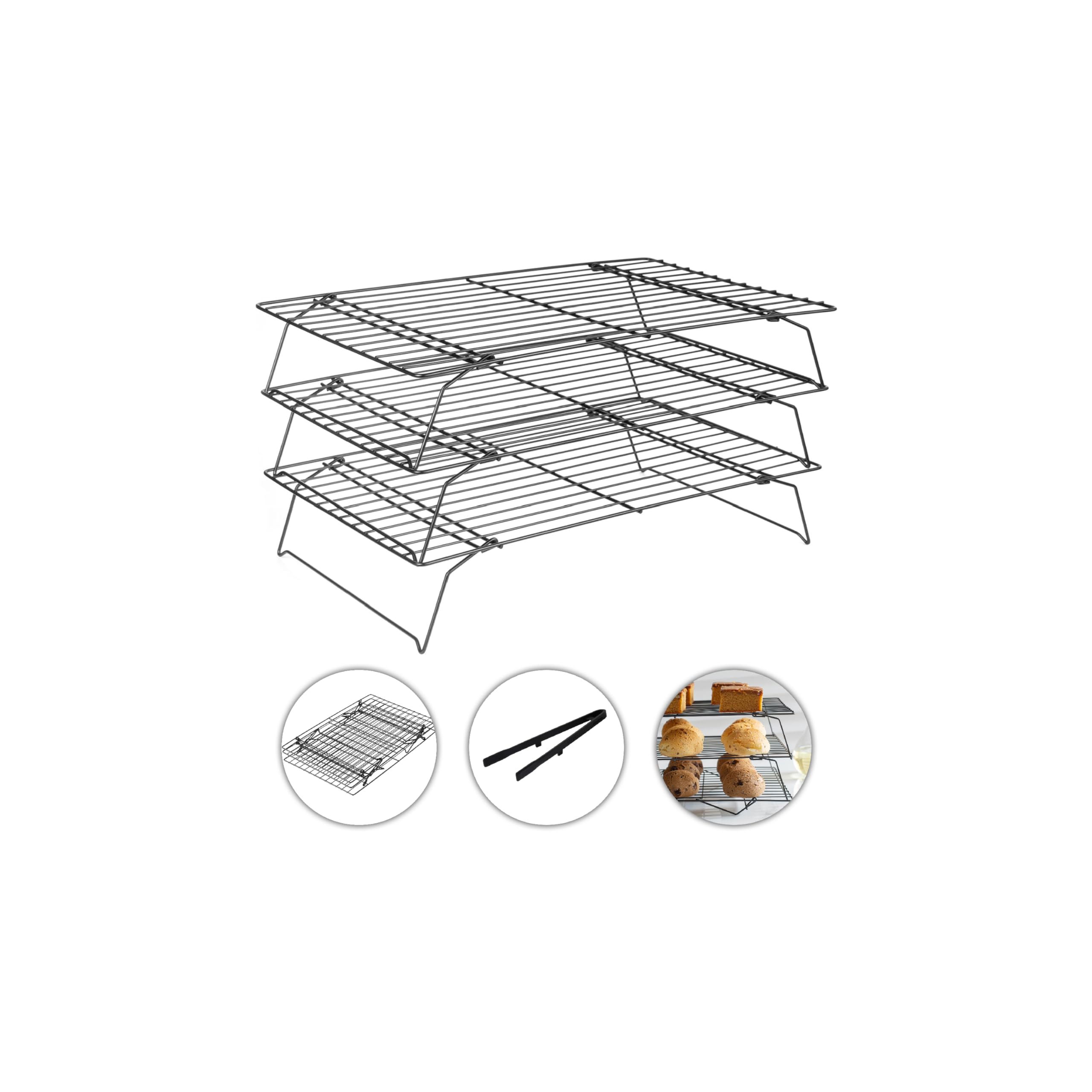 Photo 1 of *MISSING PARTS UNKNOWN*
3-Tier Cooling Racks for Cooking and Baking - 13" x 9.6" Stackable Heavy Duty Stainless Steel Wire Rack for Baking, Grilling, Roasting - Oven & Dishwasher Safe - Black