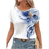 Verdusa Women's Floral Graphic Blouse Round Neck Cap Sleeve Summer Tops