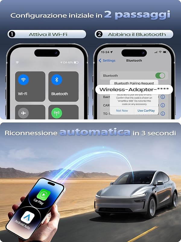 Mini CarPlay Wireless e Android Auto per Navigazione GPS Auto, Blu — foto 4 di 8