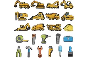 mortd Construction Shoe Decoration Charms, 23 PCS Excavator Bulldozer Truck Helmet Shoe Charm for Shoe Wristband Clog Sandals