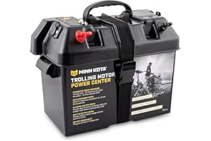 Minn Kota Marine Battery Box Power Center for Trolling Motor Leads with Meter and 12V Accessory Plugs (Battery Not Included), 1820175
