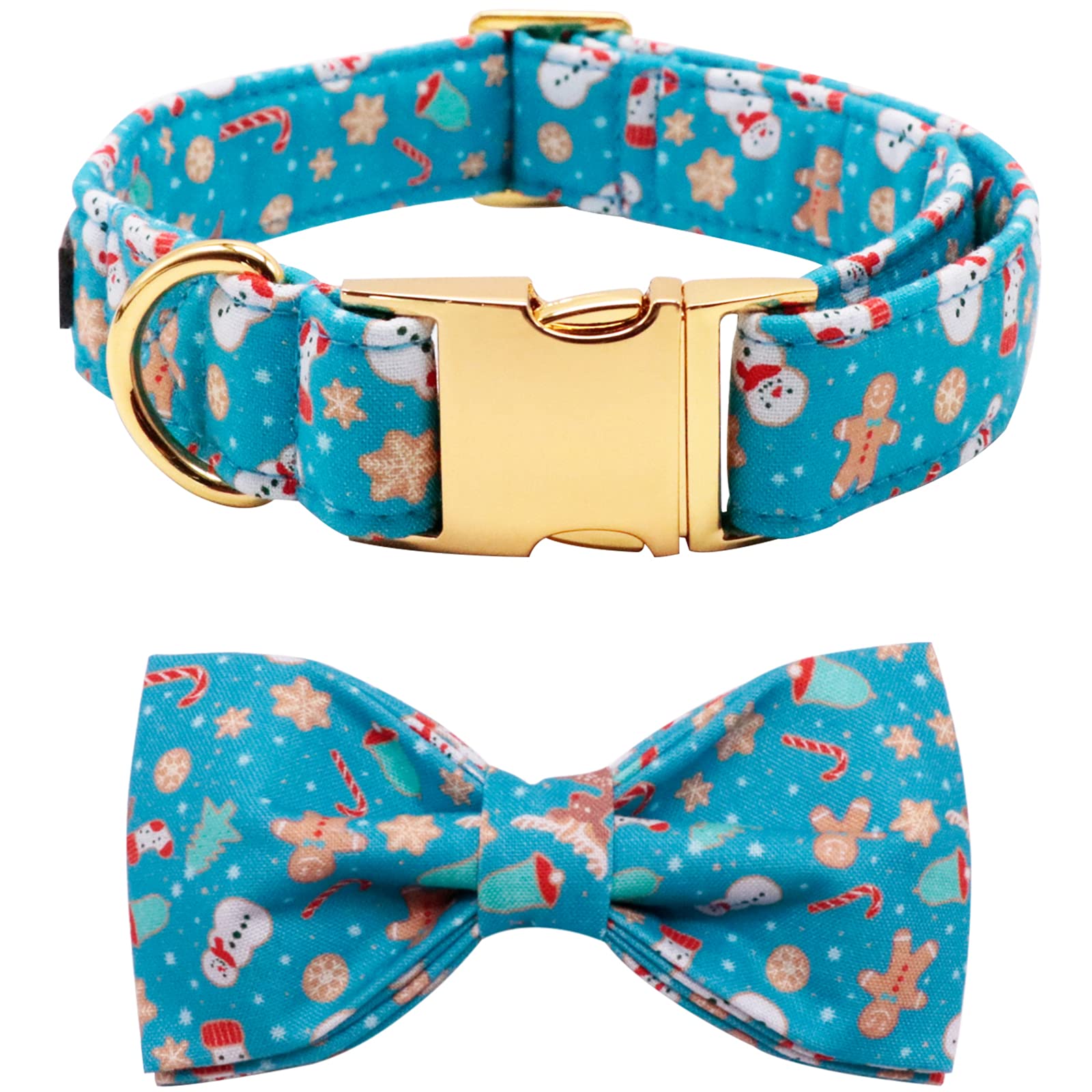 Lionet Paws Dog Collar with Bow Tie - Soft Comfortable Adjustable Christmas Collars with Metal Buckle for Large Dogs, Neck 40-60cm
