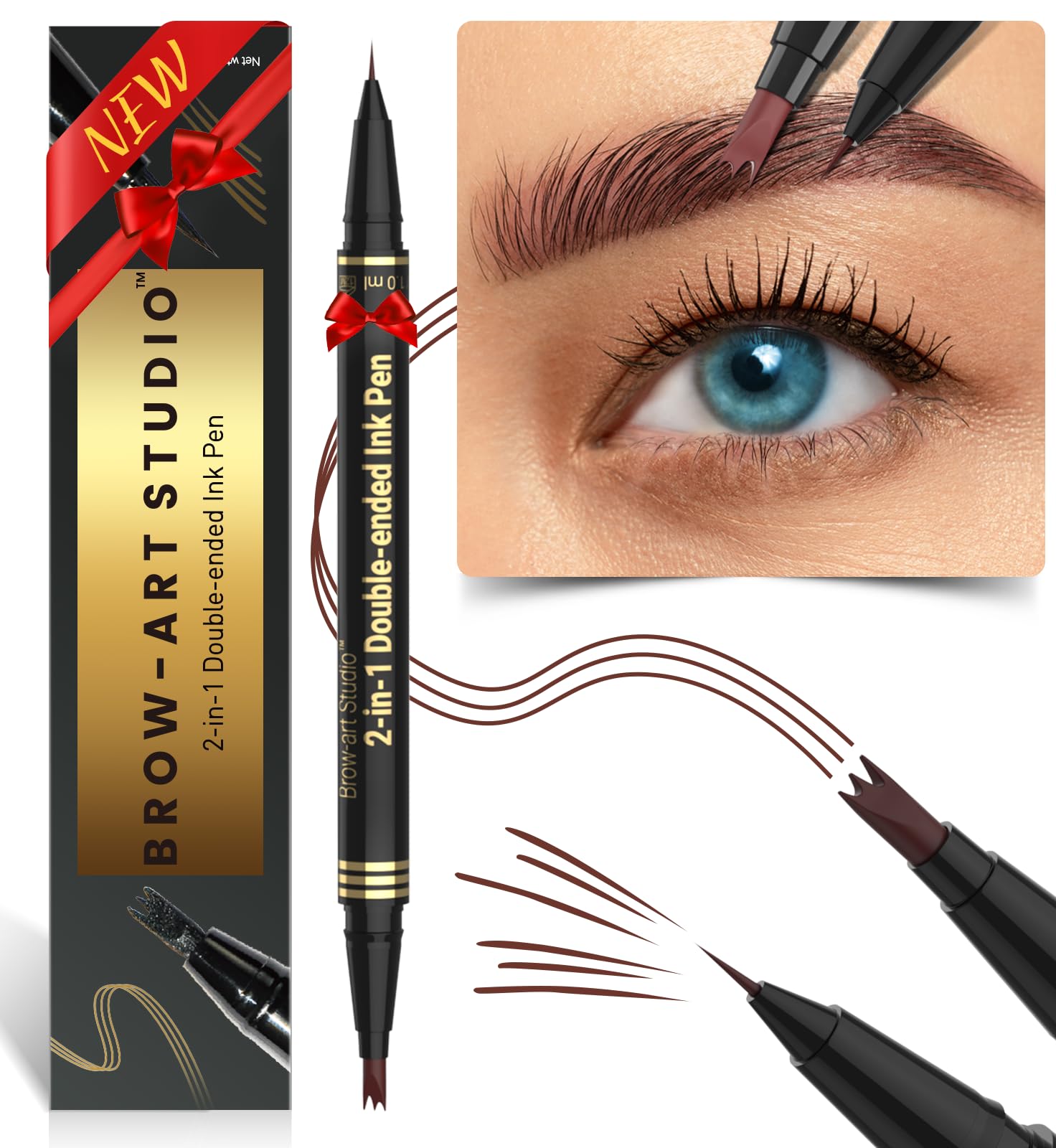 iMethod Microblading Eyebrow Pencil - Eyebrow Pen 2-in-1 Dual-Ended Brow Pencil with 3 Fork-Tip Applicator & Precise Brush-Tip Creates Natural-Looking Brows, Stay on All Day, Reddish Brown
