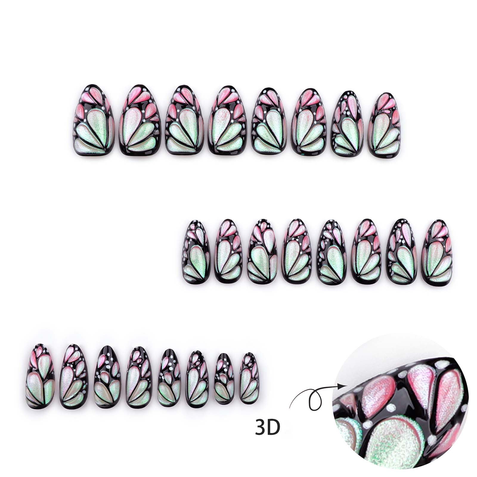 QQPPOLIU Medium Press on Nails Almond Shape with Butterfly Designs 3D Glue on Nails, 24pcs for Girl - Image 4