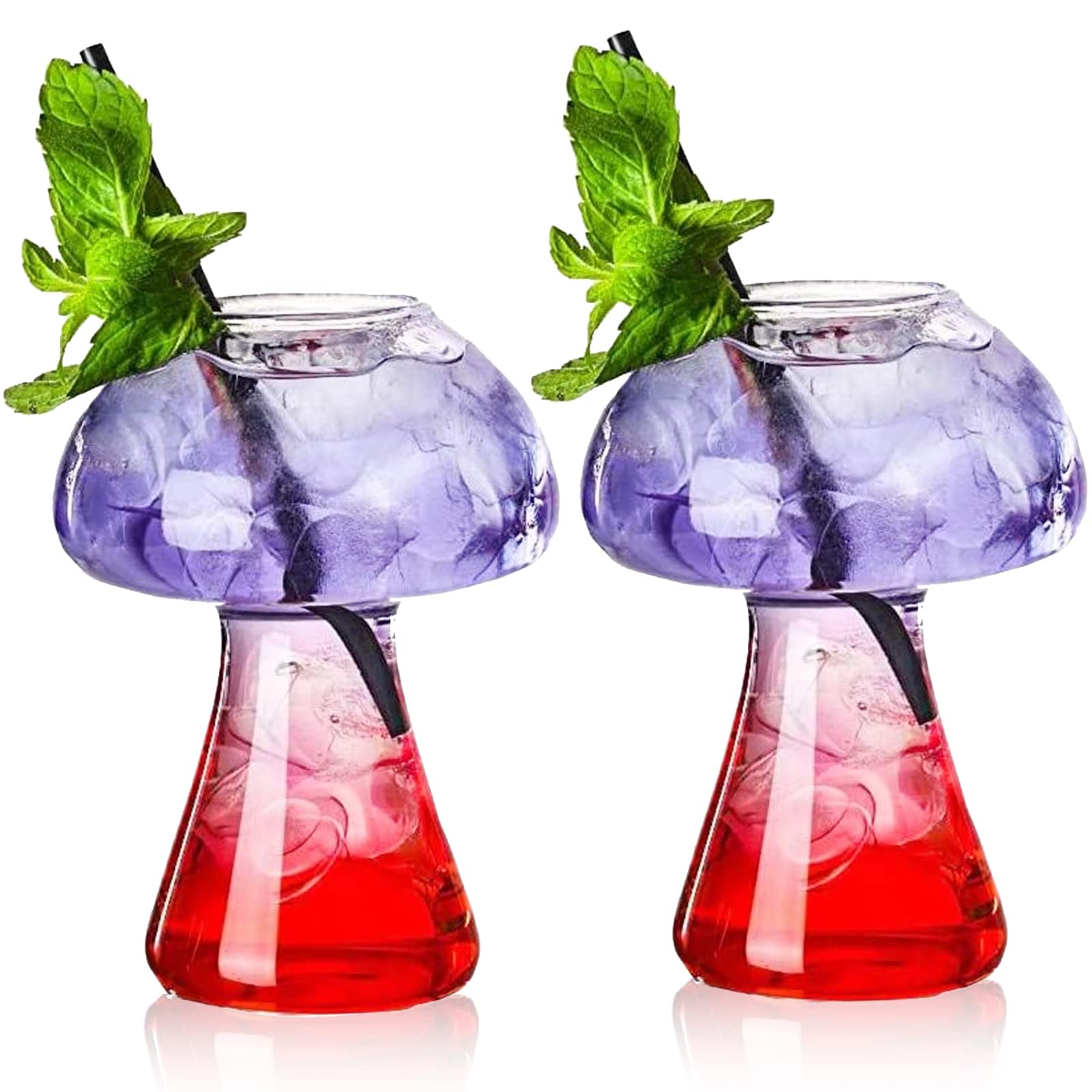SuproBarware Mushroom Glass Cocktail Glasses 2pcs 250ml Mushroom-Shaped Cup Set of 2 Clear Drinking Novelty Martini Wine Glasses for KTV Night Party Bar Club Gift (Transparent)