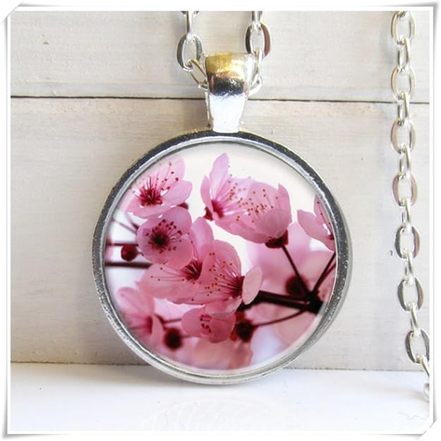 Artificial, Cherry Blossom Pendant, Pink Flowers Necklace