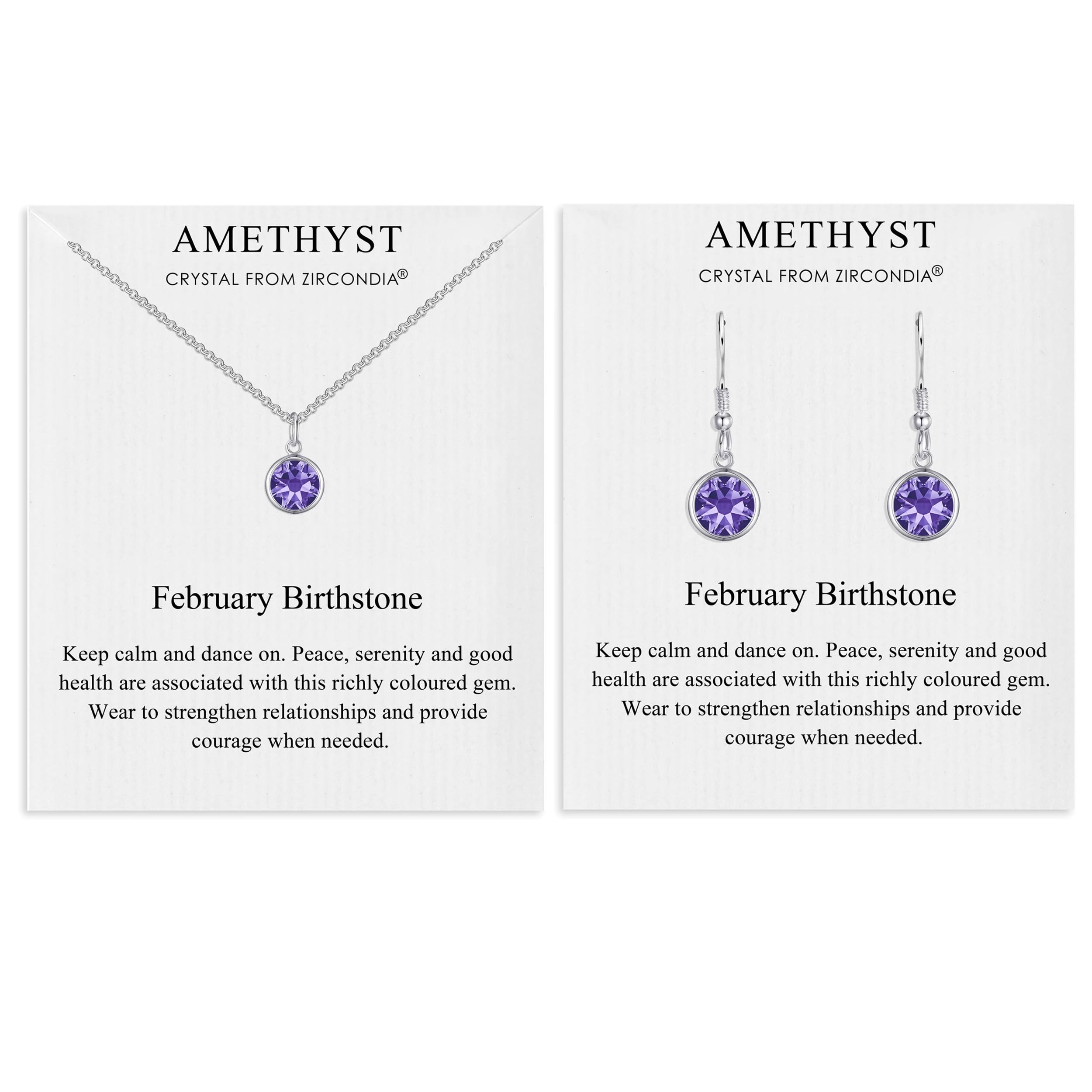 Philip Jones February (Amethyst) Birthstone Necklace & Drop Earrings Set Created with Zircondia® Crystals