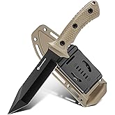 DRACHENADER 10.9" Camping Fixed Blade Knife W-S, 3Cr13MoV Stainless Steel Tanto Hunting Knife with Sheath for Hiking and Bush