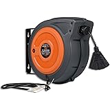 SuperHandy Extension Cord Reel Retractable 16AWG x 50' Feet Long Industrial Polypropylene Ultra Heavy Duty 3C SJTOW Commercia