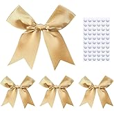 Elegant Gift Wrap Bows, 50PCS 3.3 Inch Mini Satin Ribbon Bows for Crafts Treat Bags Cake Baking Christmas Party Decors Wedding Birthday Baby Shower Valentines (Golden)
