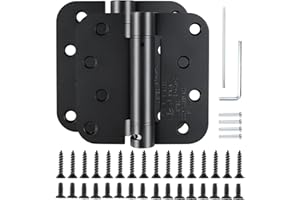 KIW Automatic Self-Closing Door Hinges Black Matte 4 Inch x 4",Spring Hinge Auto Soft Close Hinges for Doors 5/8"Radius Fire Front Interior Door Hinges Bathroom Pantry Laundry Basement Door Hinges,2 Pack