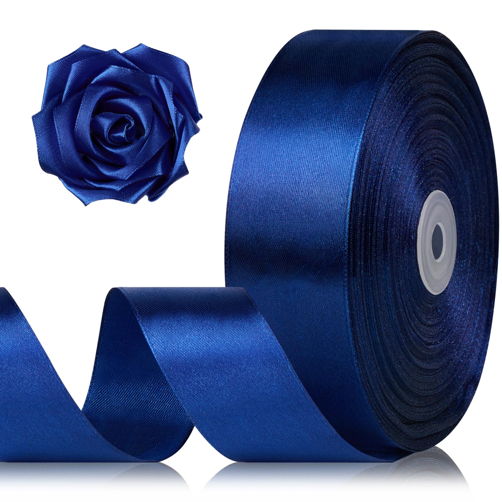 Photo 1 of 1-1/2 Inch 100 Yards Dark Blue Satin Ribbon, Solid Fabric Ribbon Roll for Flower Bouquet, Gift Wrapping, Roses Making, Handmade Crafts