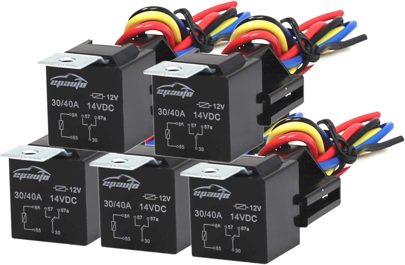 5 Pack - EPAuto 30/40 AMP Relay Harness Spdt 12V, 5-PIN SPDT Bosch Style: Automotive