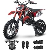 Gas Powered Dirt Bike 50cc 2 Stroke, Kids Pit Bike, w/Armor Set, Red | 50cc 2 stroke gas dirt bike, kids pit bike with pull start, up to 24 MPH real throttle, gasoline junior ride