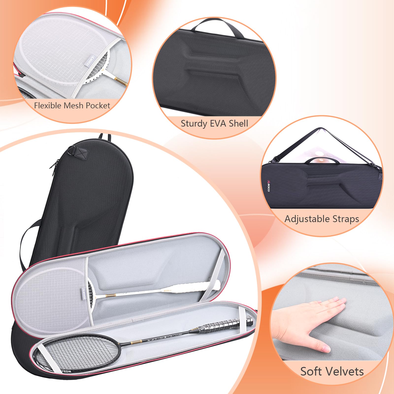 RLSOCO Badmintonschläger Tasche für Yonex/Carlton/Wilson/Kawasaki/Talbot Torro/Victor Badmintonschläger - für 2 Schläger,Badminton | Reisetasche mit YKK Reißverschluss (Nur Tasche) 3