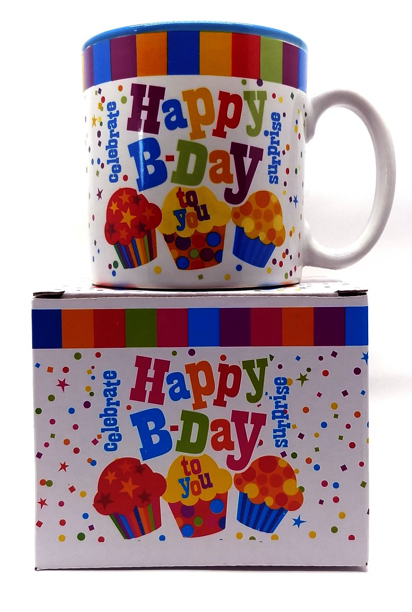 Happy Birthday Mug In Gift Box With 4 Mug Cake Mix Pouches Bundle (Strawberry Shortcake) on