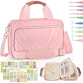 Bible Cover Case for Women, Large Quilted Bible Bag with Bible Study Supplies 5*Sticker & 5*Highlighter & 5*Pen, Stylish Church Bag Journaling Kit, Mothers Day Christian Gifts (Pink)