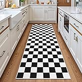 Terrug Black and White Checkered Area Rug for Kitchen,2x6 Runner Rugs Washable with Non Slip for Bedroom,Soft Low Pile Stain Resistance Retro Carpet for Entryway Hallway