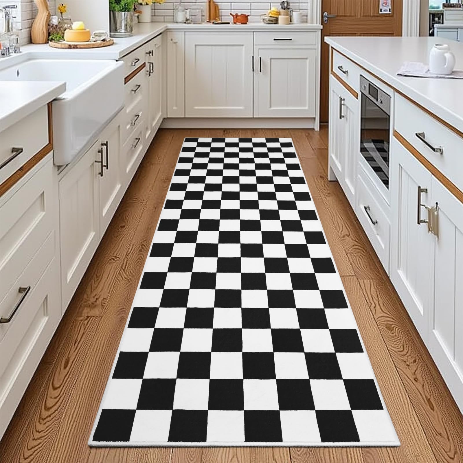 Photo 1 of Terrug Black and White Checkered Area Rug for Kitchen,2x6 Runner Rugs Washable with Non Slip for Bedroom,Soft Low Pile Stain Resistance Retro Carpet for Entryway Hallway