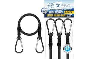 GOEASY0312 Carabiner Bungee Cords with Hooks Heavy Duty - 24" Elastic Bungee Cords With Carabiner Hooks 200 LBS Max Break Strength, UV Resistant for Camping, Tarps, Bike Rack, Tent, Car - 4pcs (Black)