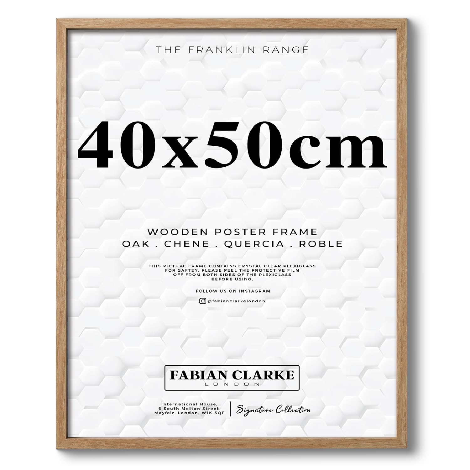 Fabian Clarke London® 40x50cm Modern Oak Wooden Picture Photo Frame Ideal for Prints and Posters Hang Portrait or Landscape