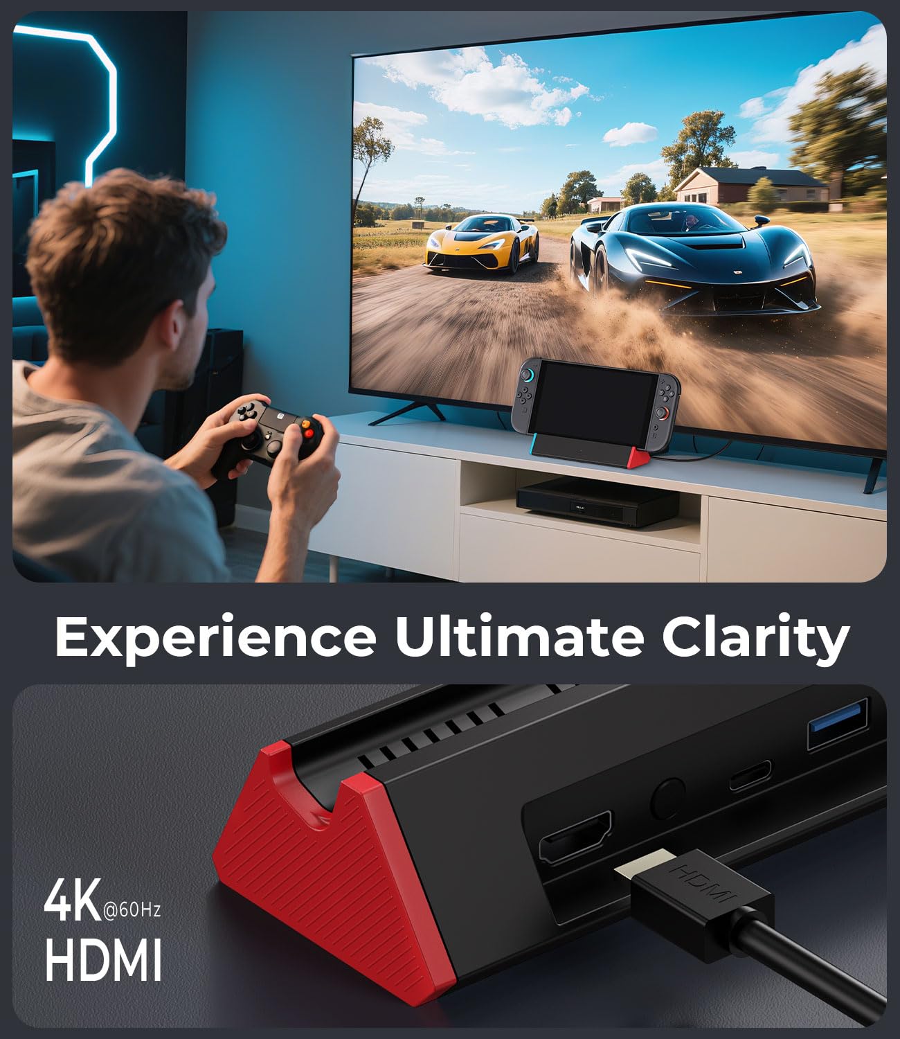 Antank Docking Station Kompatibel mit Nintendo Switch 2/1/OLED, Tragbare TV Dock mit 4K@60Hz HDMI Ausgang/100W Typ-C Ladeeingang/USB, Switch 2 Ladestation Ständer Offizieller Ersatz 5