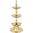 SATVIK Standing Brass Kerala Samai Diwali Deepak for Puja Traditional Panchmahal Pooja Deepam Diya Oil Lamp Kutthu Vilakku Dia 3 in 1 Step Adjustable 8.5 inch Deepawali Indian Gift Item