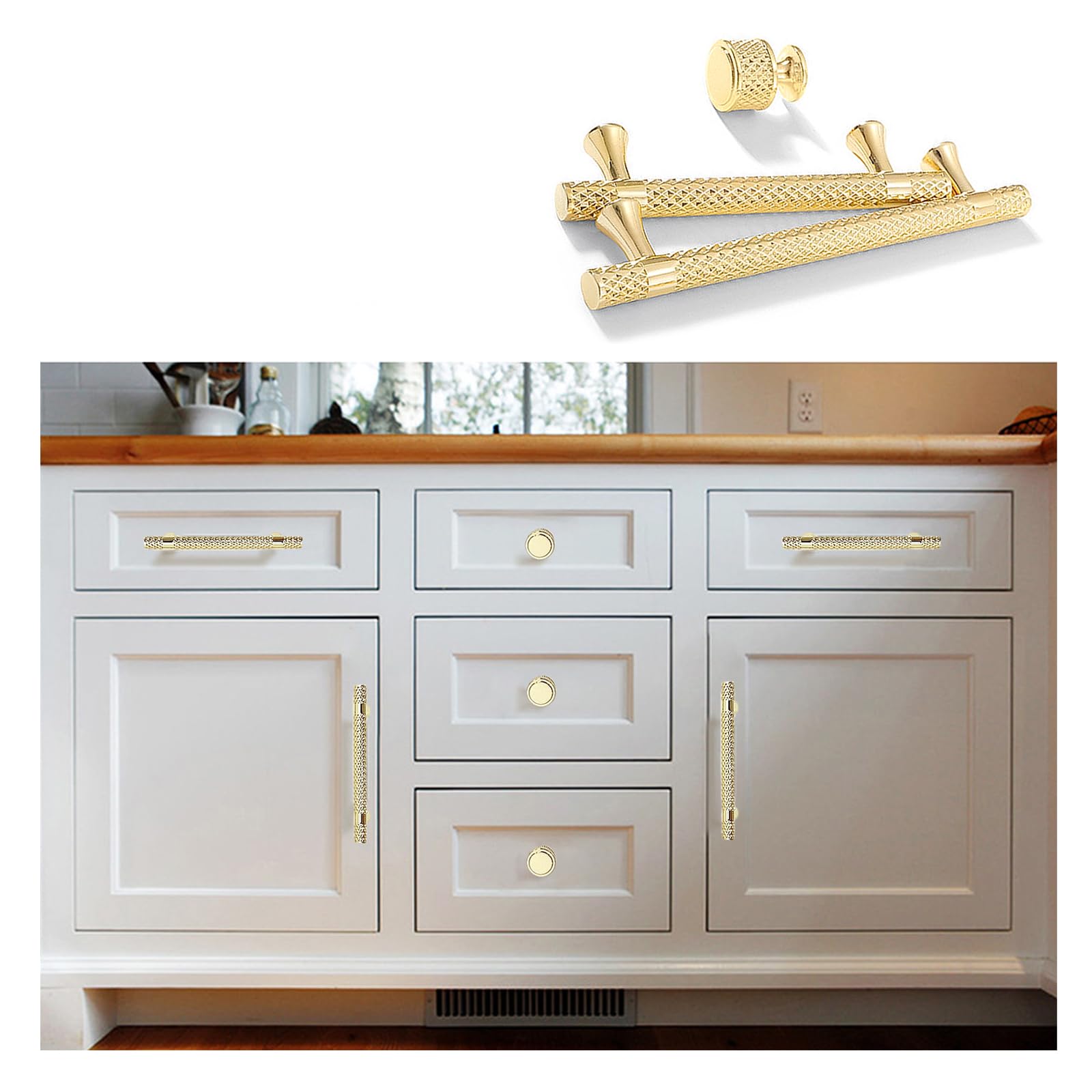 YNDD 6 Piece Gold Cabinet Handles Kitchen Handles Hole Spacing 128 mm Zinc Alloy Drawer Handles Gold Door Handles for Bedroom Cupboard Bathroom Office — image 1