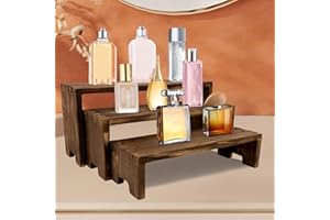 3-Tier Wood Display Riser Tiered Display Stand for Food, Kitchen, Desk & Party - Solid Pine Wooden Shelf & Organizer for Plan