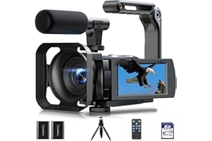 CAMWORLD Camcorder Video Cameras, 5K 56MP Vlogging Camera with Night Vision, WiFi, 3” 270° Rotatable Touchscreen Vlog Camera YouTube with 64GB SD Card, Microphone, Stabilizer, Remote, Batteries, Tripod