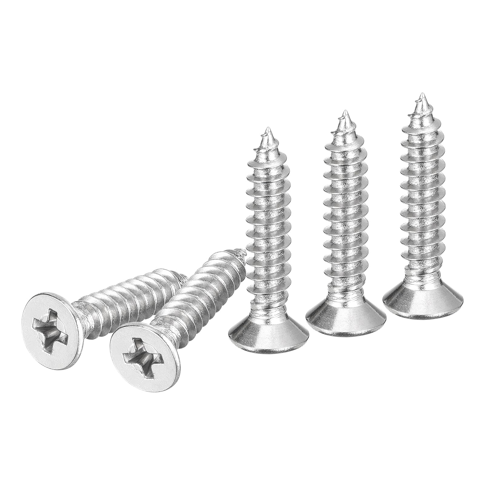 DTGN 20Pcs M6x30mm Flat Head Wood Screws, 304 Stainless Steel Phillips Self Tapping Screws - Good for Woodworking, Furniture - Silver