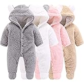 Newborn Baby Cartoon Bear Snowsuit Winter Coat Fleece Hooded Romper Jumpsuit